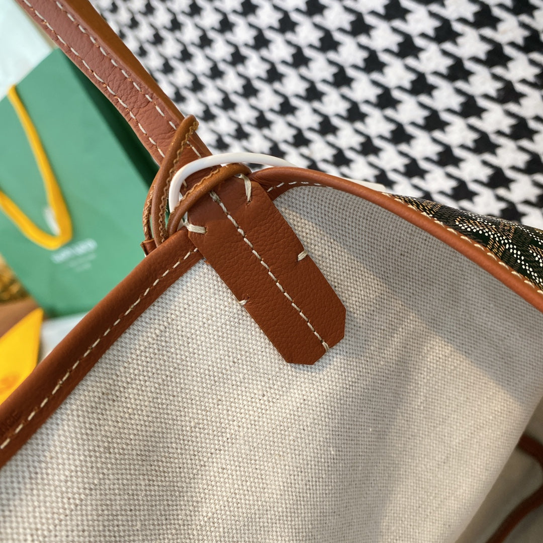 Gogy Geometric Chevron Print Canvas Tote Bag with Leather Handles
