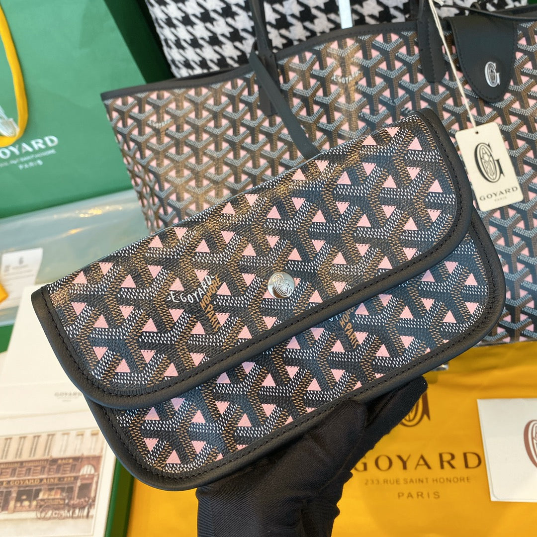 Gogy Monogram Chevron Tote Bag Set with Matching Pouch and Cartoon Dog Detail