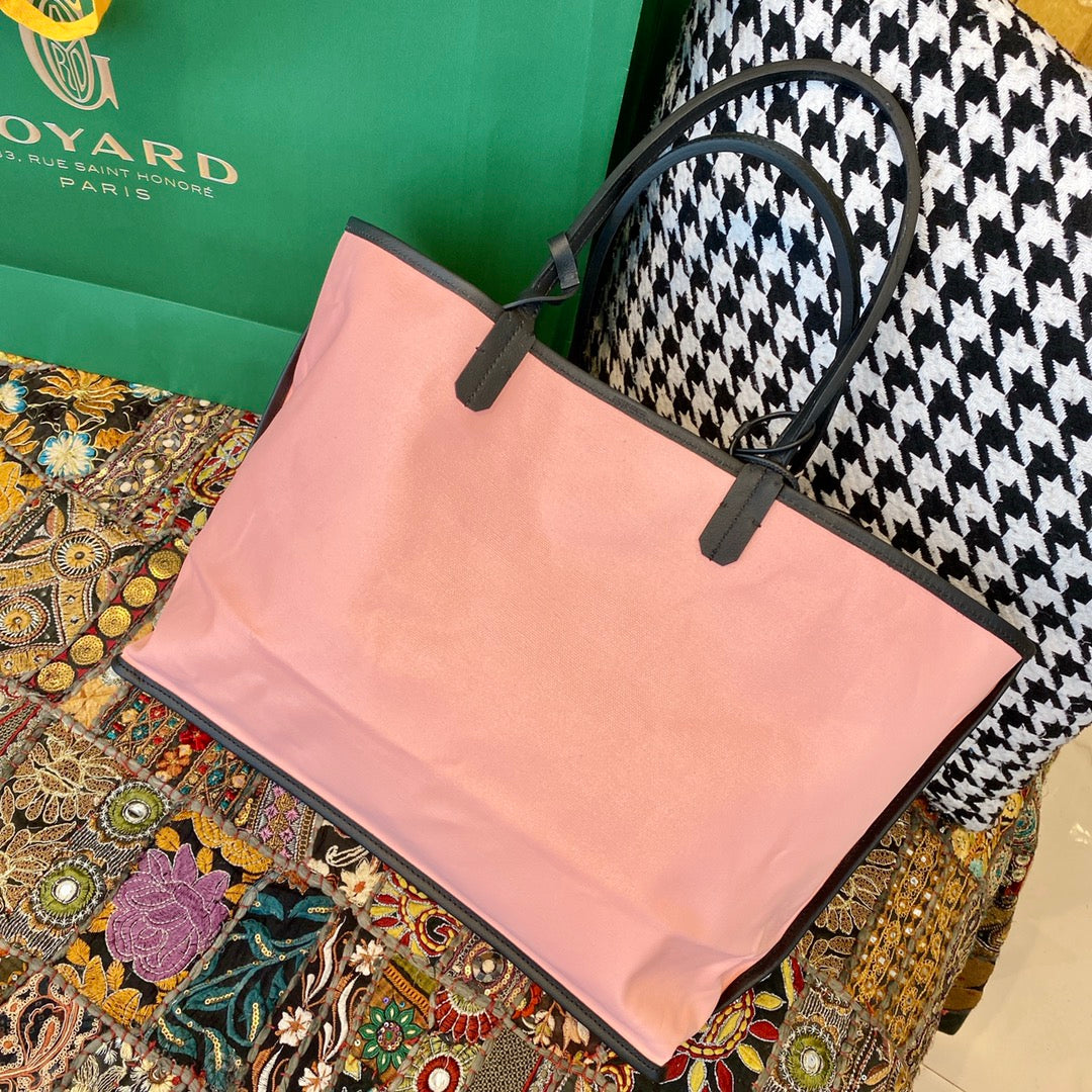 Gogy Elegant Pink Canvas Handbag with Black Leather Trim Detail