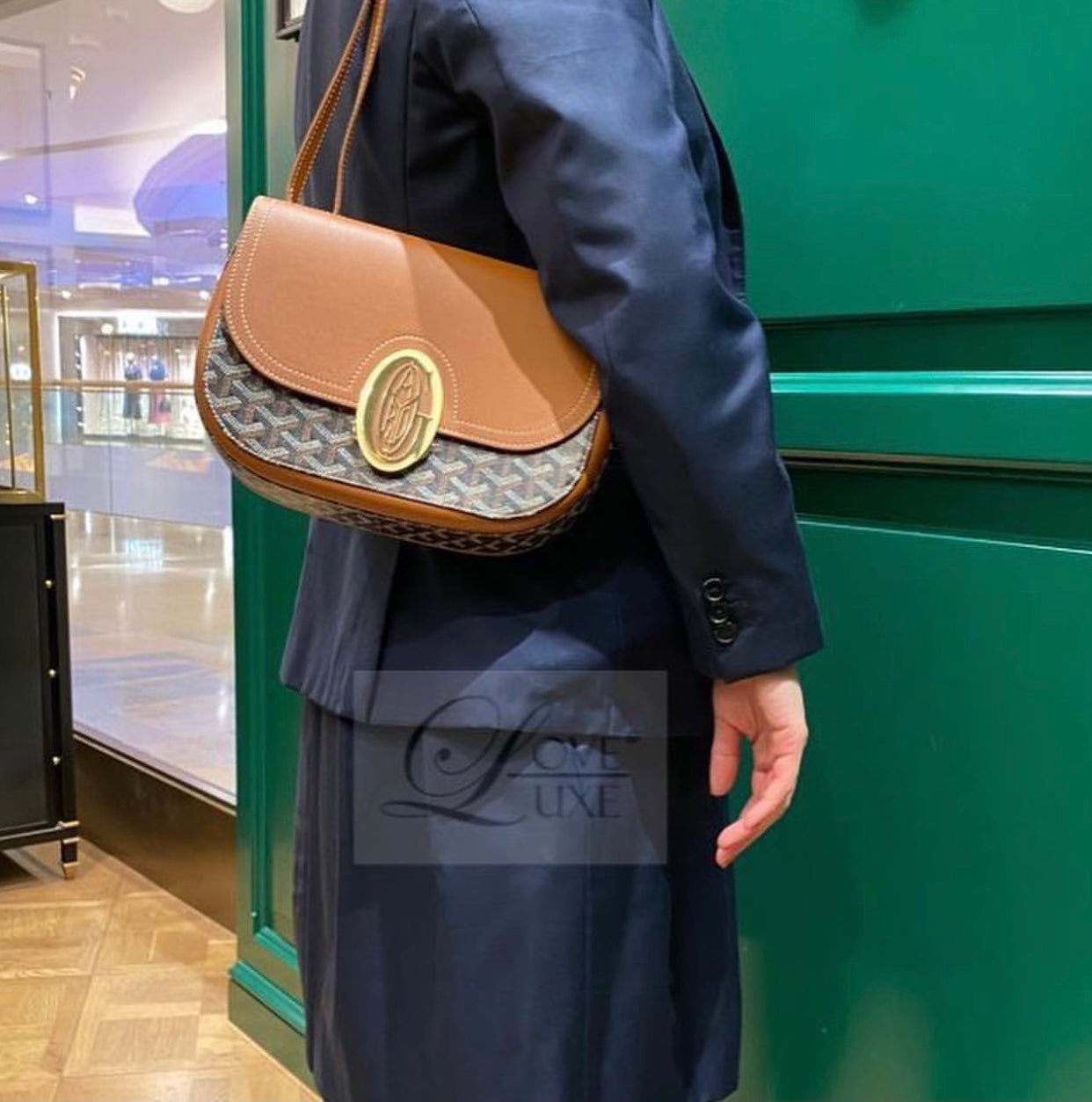 Gogy Elegant Grey Leather Monogram Saddle Bag Flap Shoulder Purse