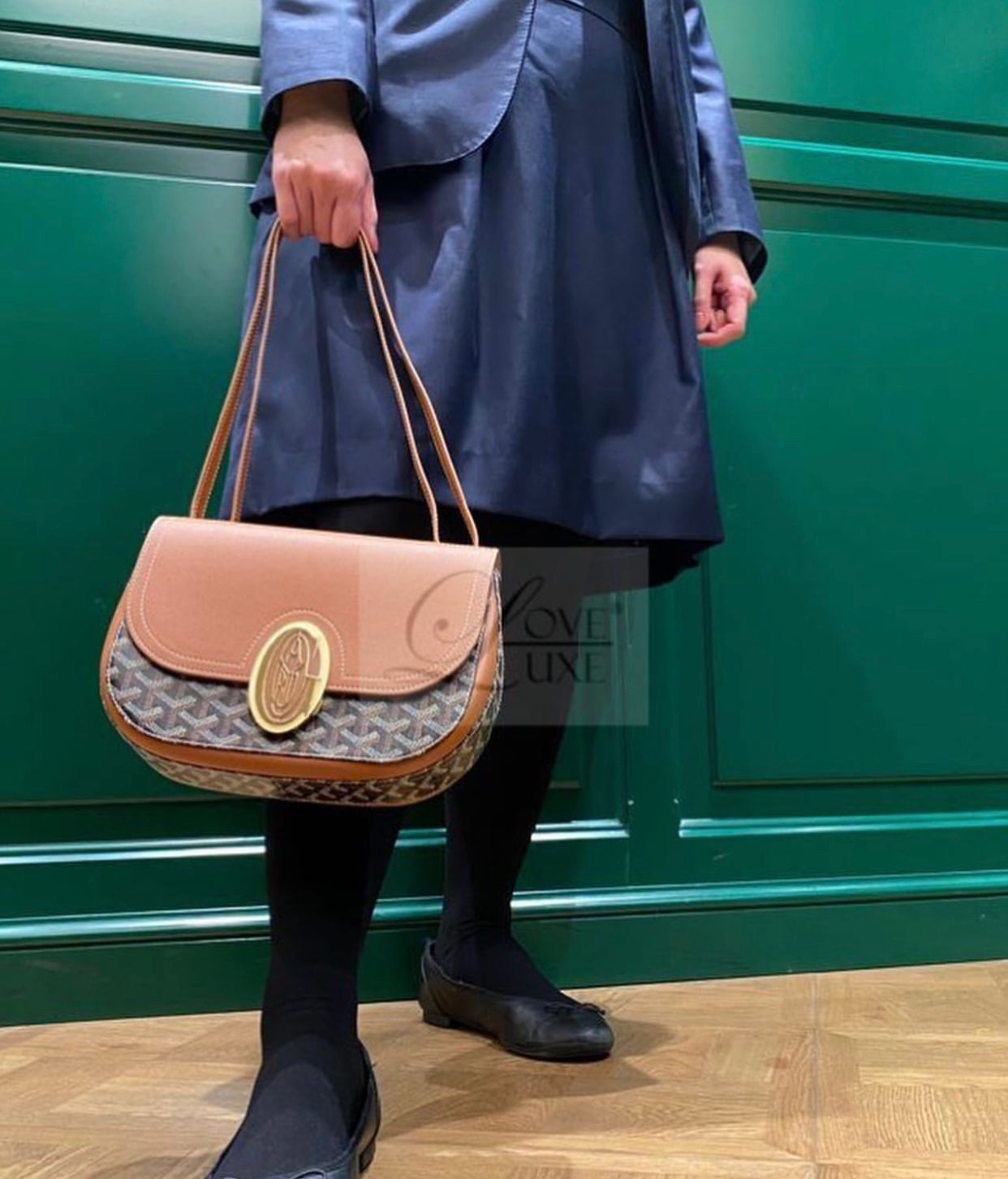 Gogy Elegant Grey Leather Monogram Saddle Bag Flap Shoulder Purse