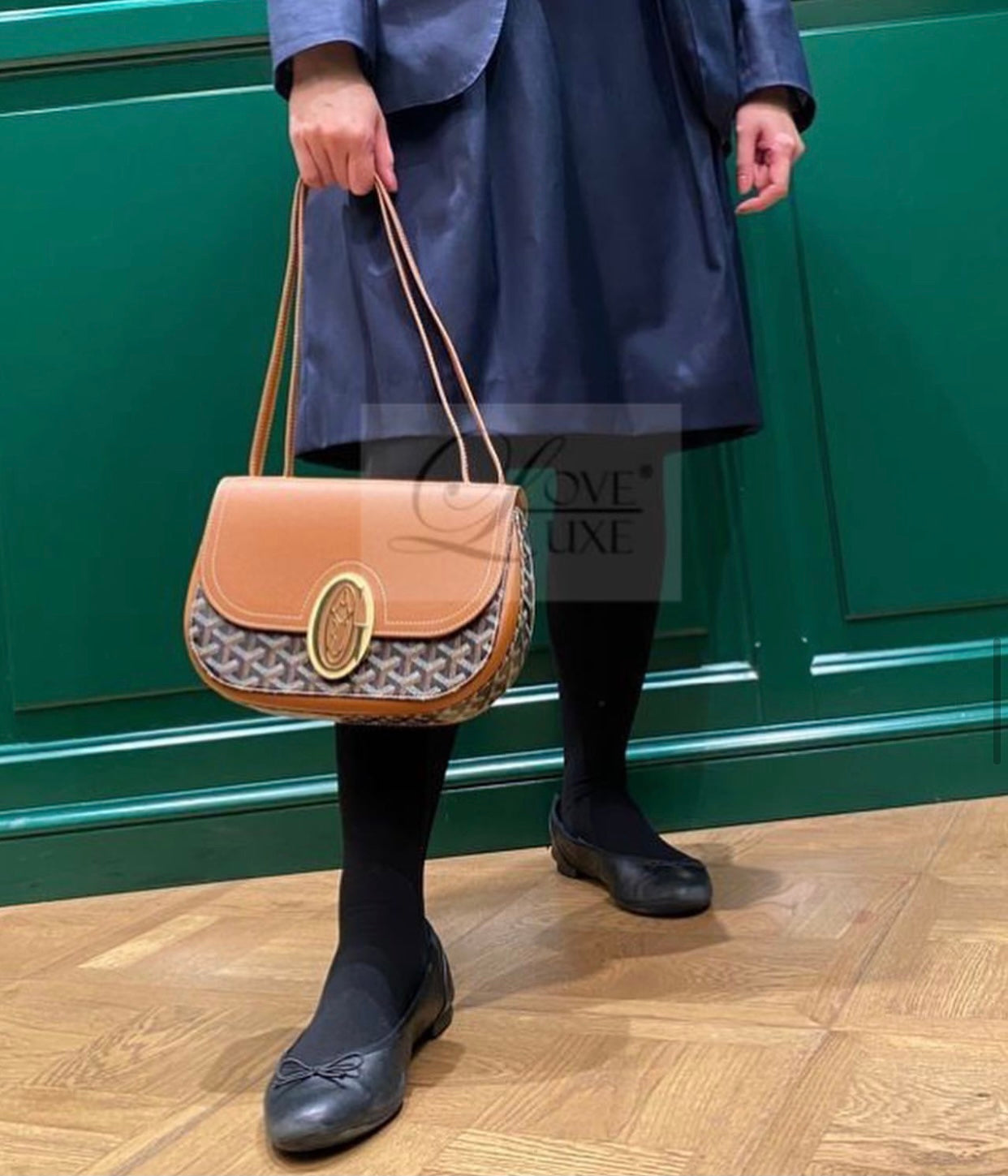 Gogy Elegant Grey Leather Monogram Saddle Bag Flap Shoulder Purse