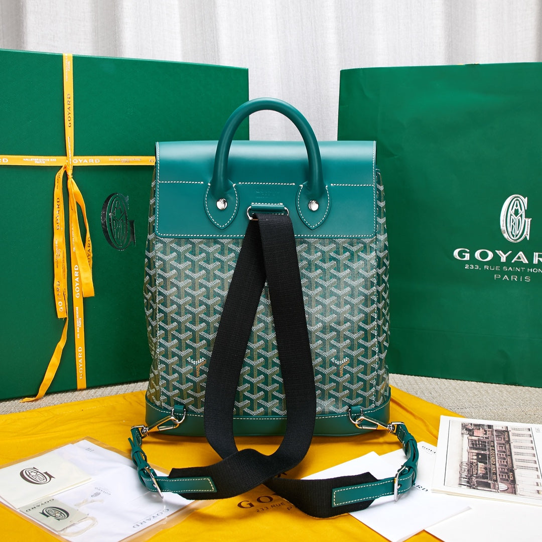 Gogy Luxury Teal Chevron Print Canvas Backpack with Flap Closure