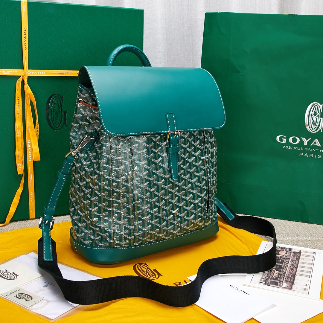 Gogy Luxury Teal Chevron Print Canvas Backpack with Flap Closure