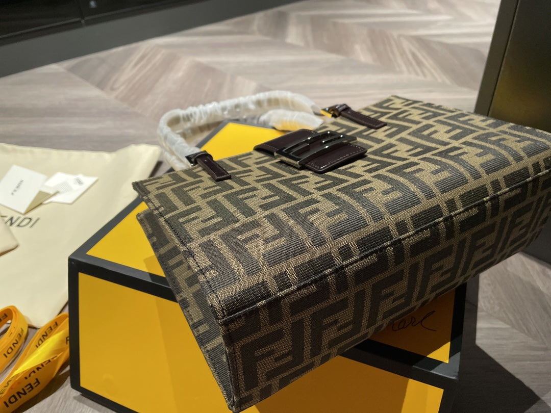 Fendi Zucca Monogram Canvas Shoulder Bag - Vintage Brown FF Logo Tote