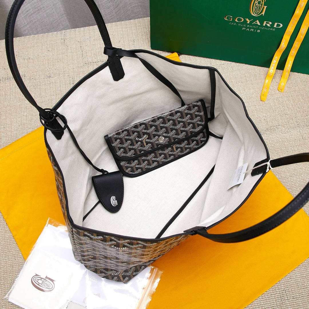 Gogy Classic Monogram Canvas Tote Bag with Matching Pouch and Cartoon Dog Print
