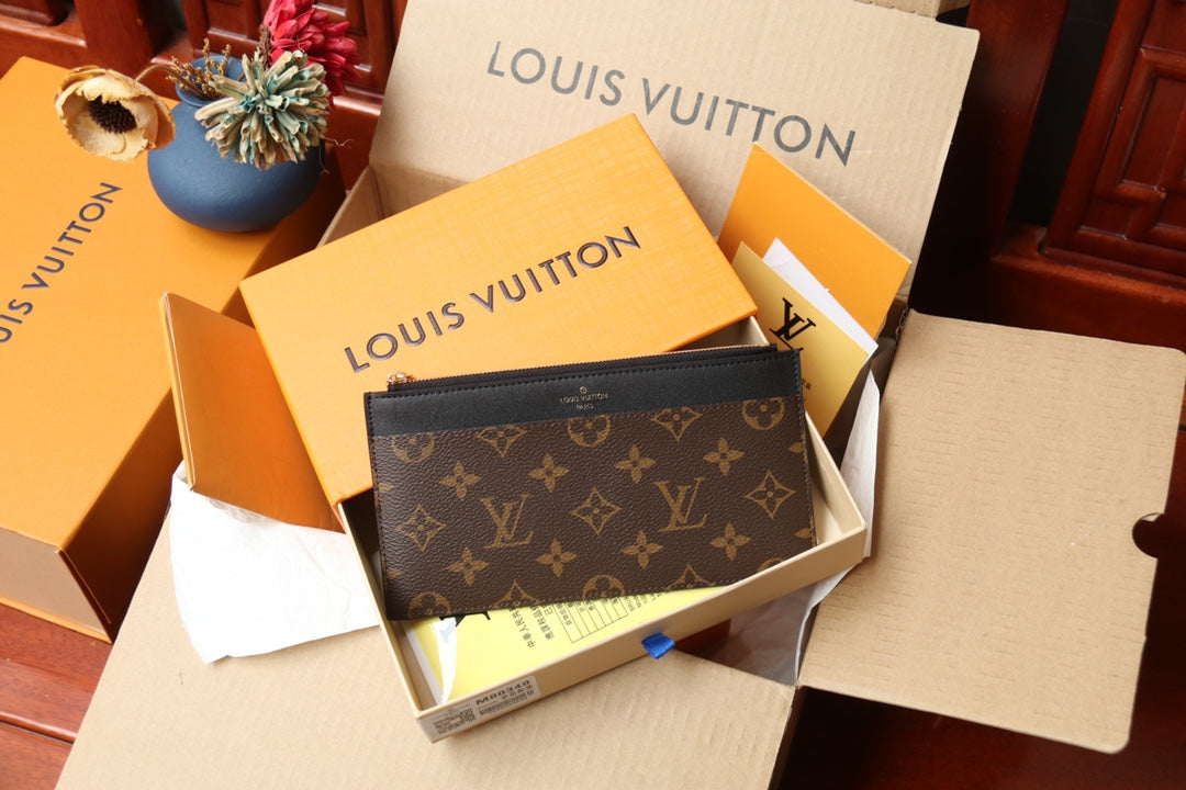 Louis Vuitton Brown Monogram Canvas Slim Pouch Zippered Card Holder Wallet