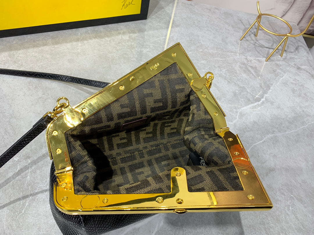Fendi First Small Black Nappa Leather Bag - Iconic Asymmetric Clutch