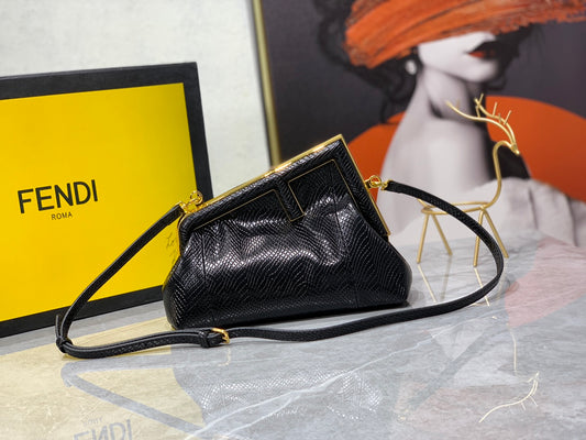 Fendi First Small Black Nappa Leather Bag - Iconic Asymmetric Clutch
