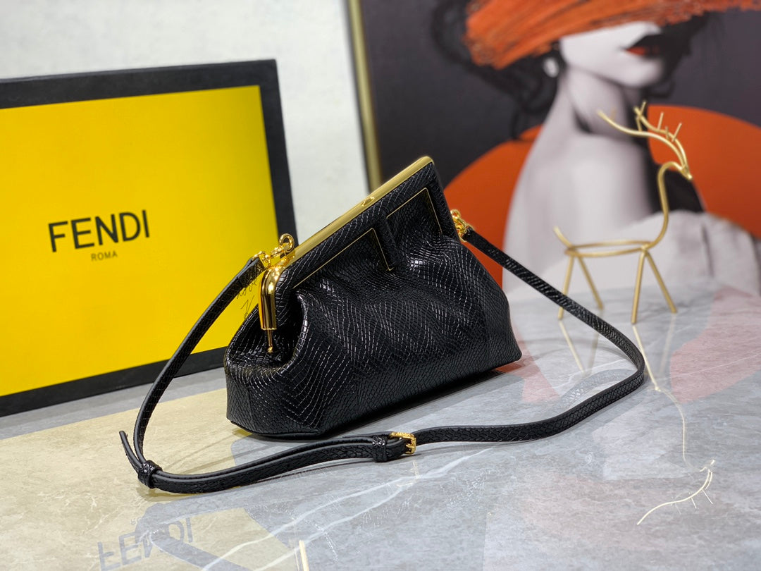 Fendi First Small Black Nappa Leather Bag - Iconic Asymmetric Clutch