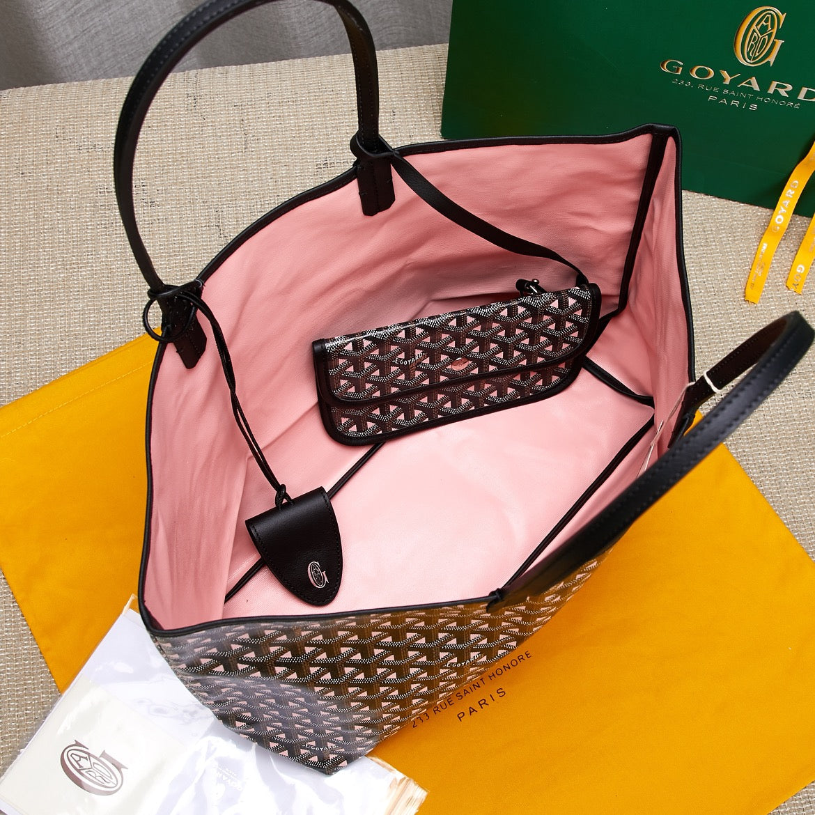 Gogy Black Chevron Monogram Tote Bag with Matching Pouch and Cartoon Dog