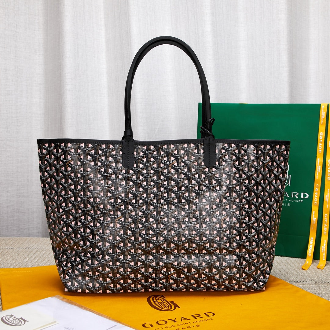 Gogy Black Chevron Monogram Tote Bag with Matching Pouch and Cartoon Dog