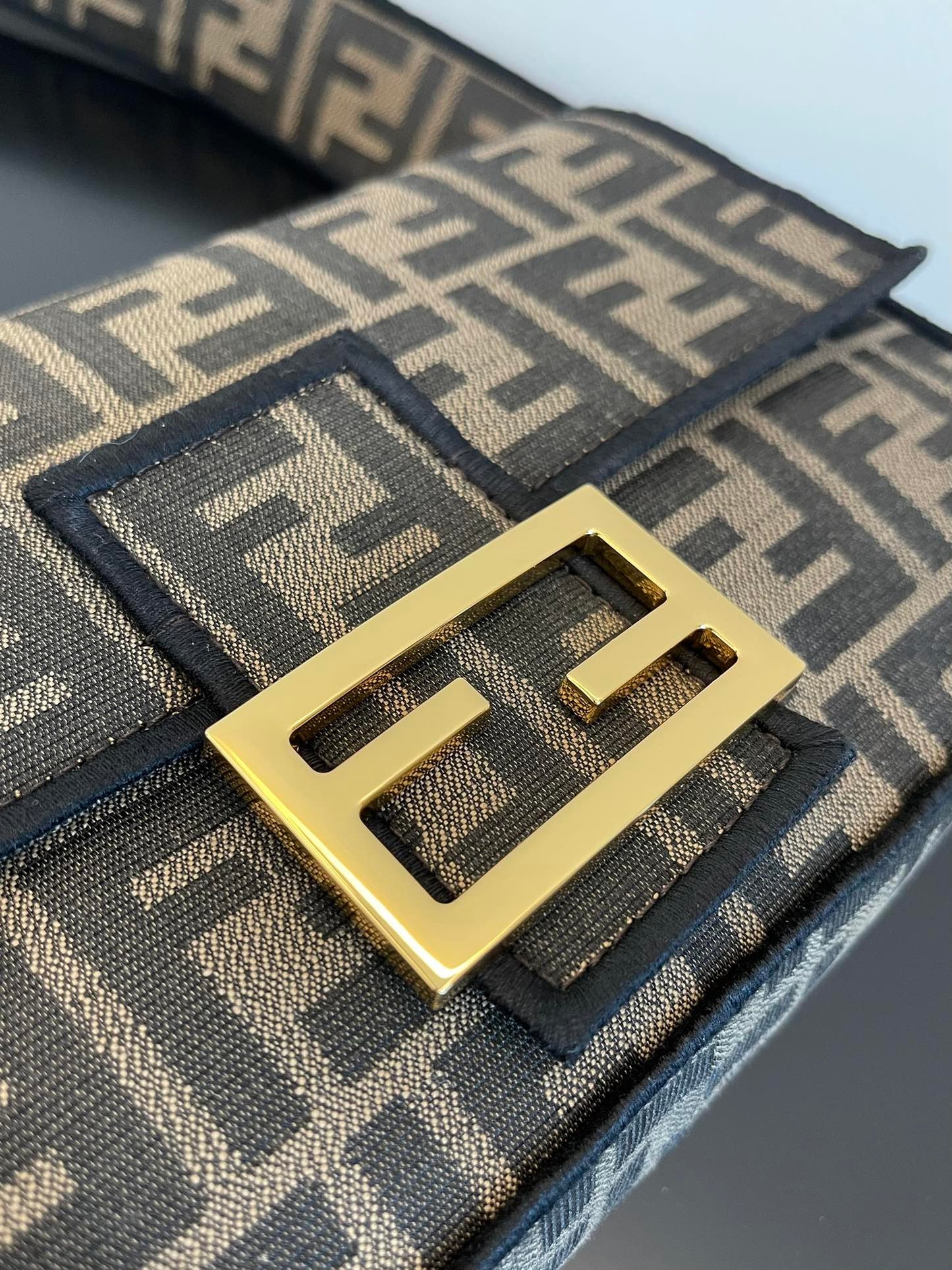 Fendi Baguette Mini Monogram Fabric Shoulder Bag - Brown/Grey