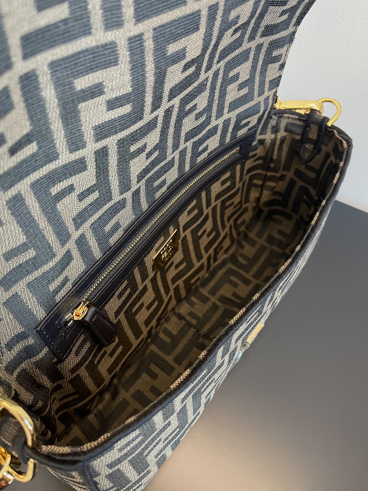 Fendi Baguette Mini Monogram Fabric Shoulder Bag - Brown/Grey