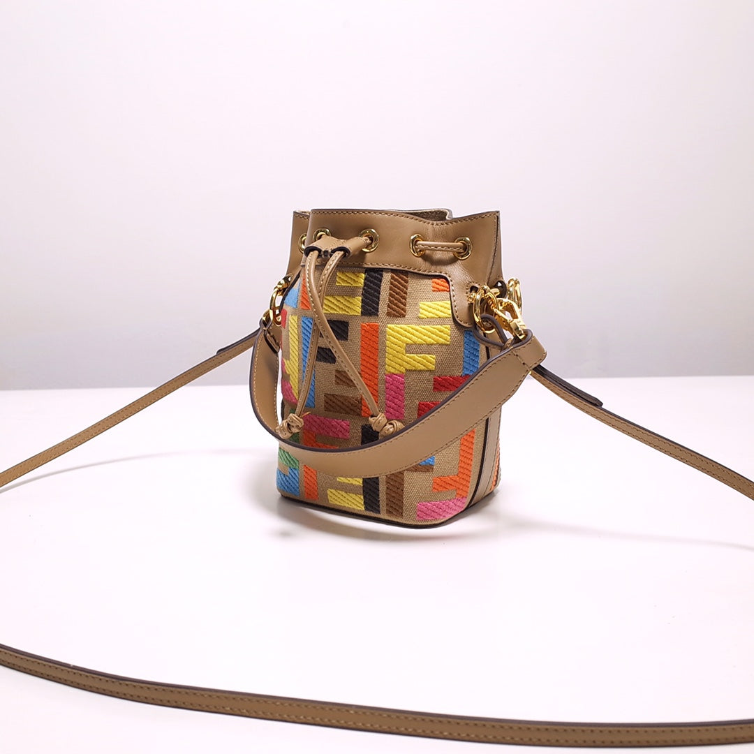 Monogram Multi-Color Canvas Mini Bucket Bag with Leather Trim