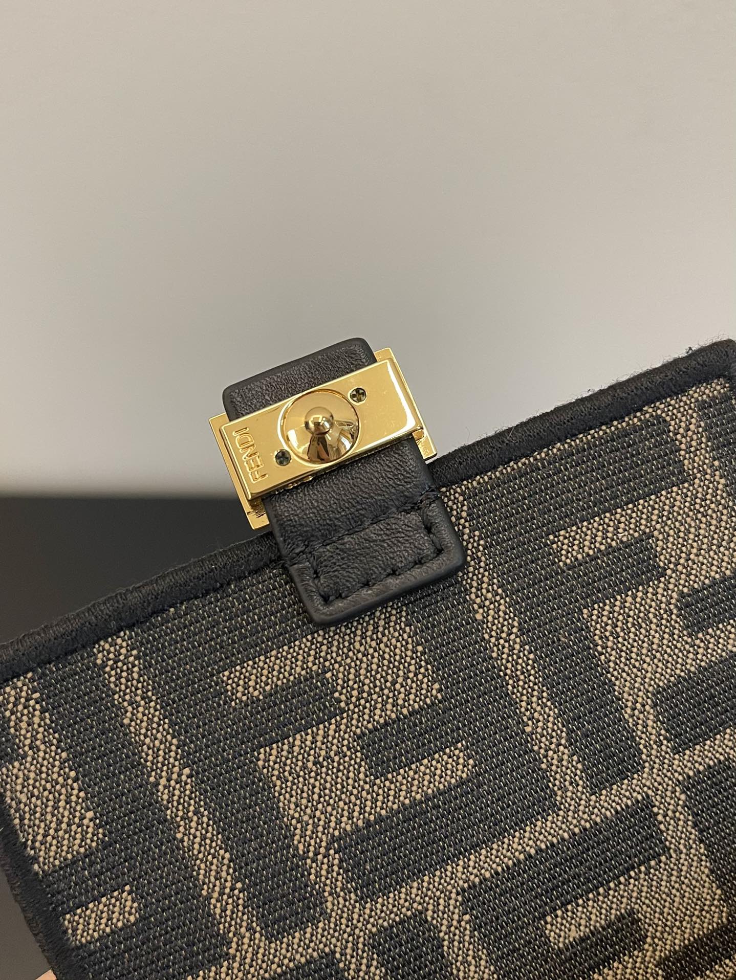 Fendi Nano Baguette Charm in Brown Zucca Canvas with Gold Chain