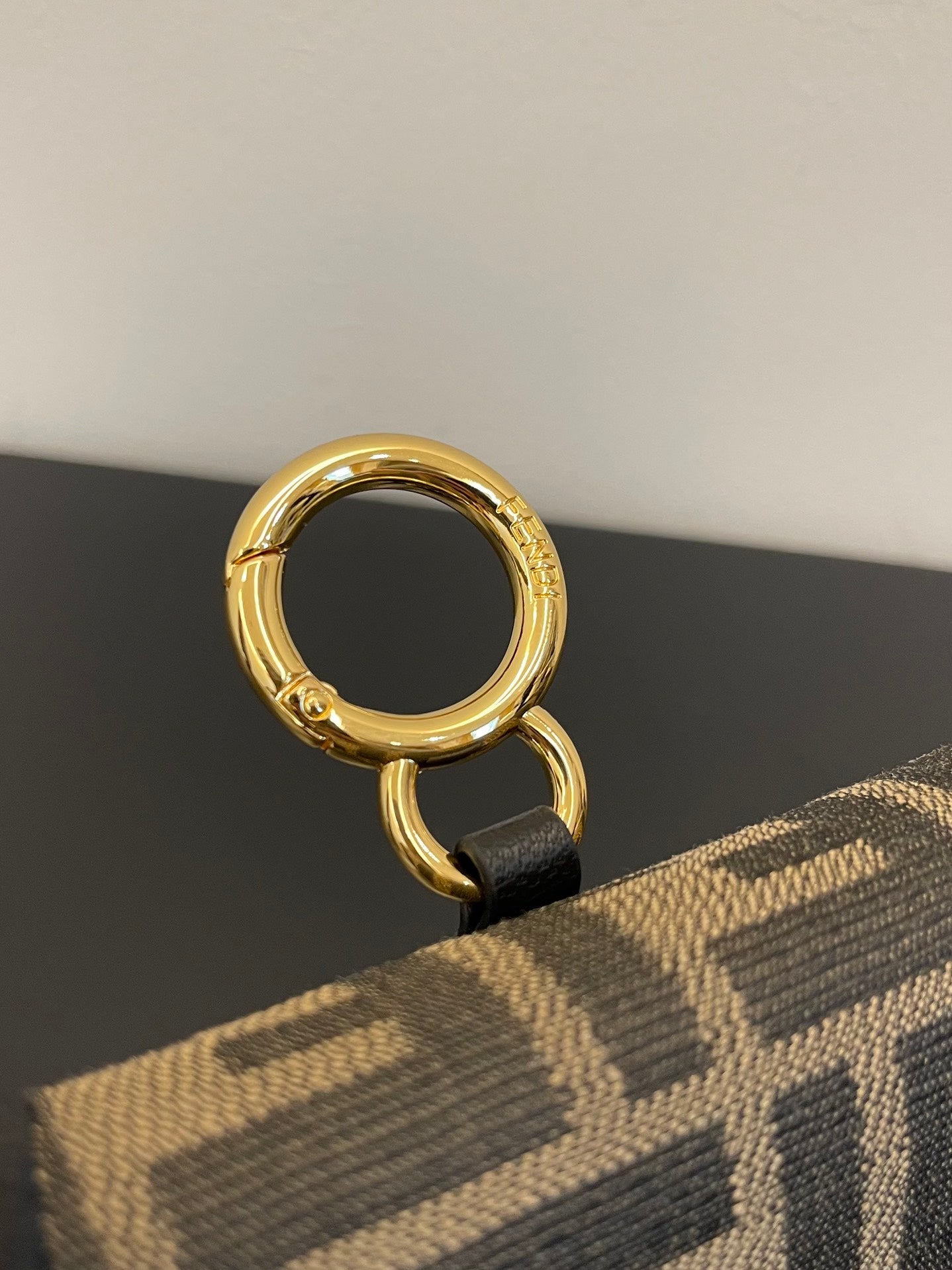 Fendi FF Canvas Nano Baguette Charm with Gold-Tone Ring Handle
