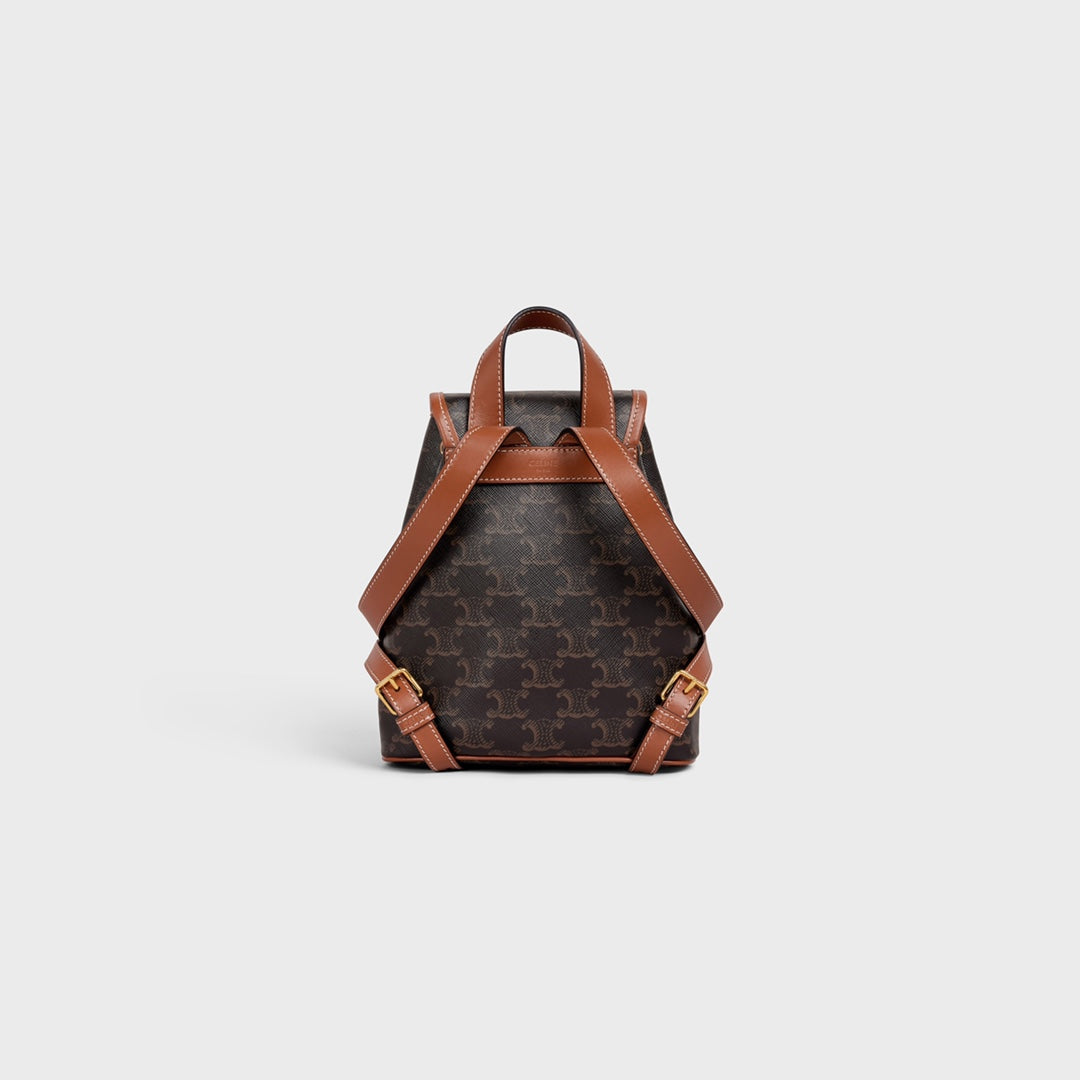 Celine Mini Backpack Folco in Triomphe Canvas and Calfskin - Tan/Brown