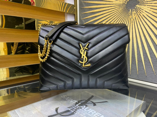 Saint Laurent Loulou Medium Chain Bag in Quilted Leather - Black