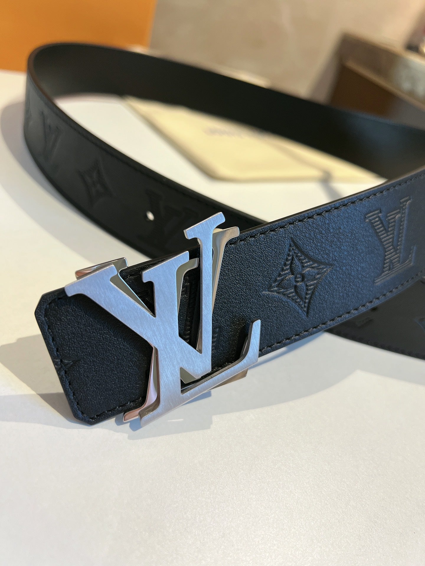 Louis Vuitton Men's LV Initiales 40mm Reversible Belt, Monogram Shadow Leather, Black, Silver Buckle