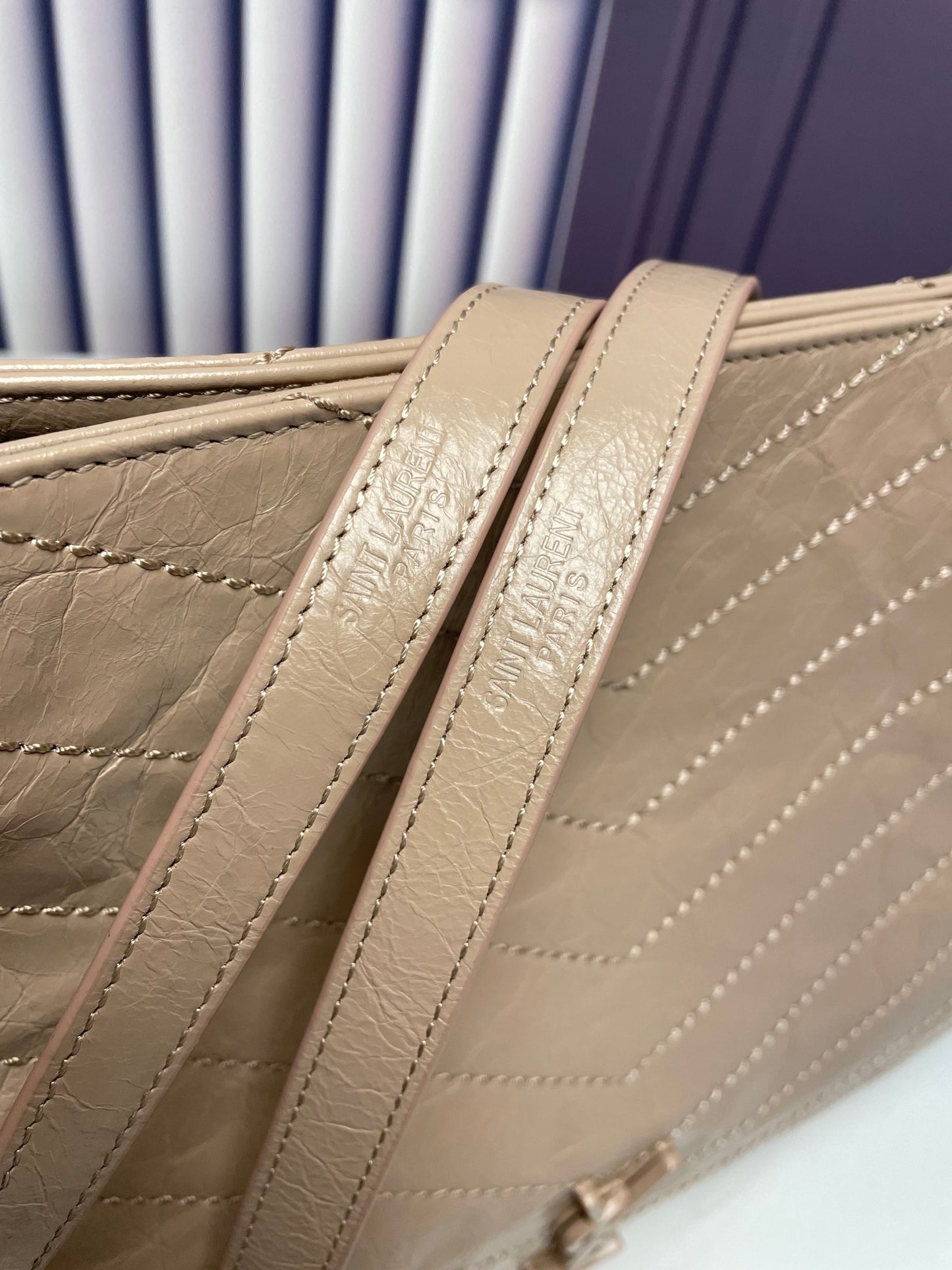 Saint Laurent Niki Medium Shoulder Bag in Crinkled Vintage Leather - Beige