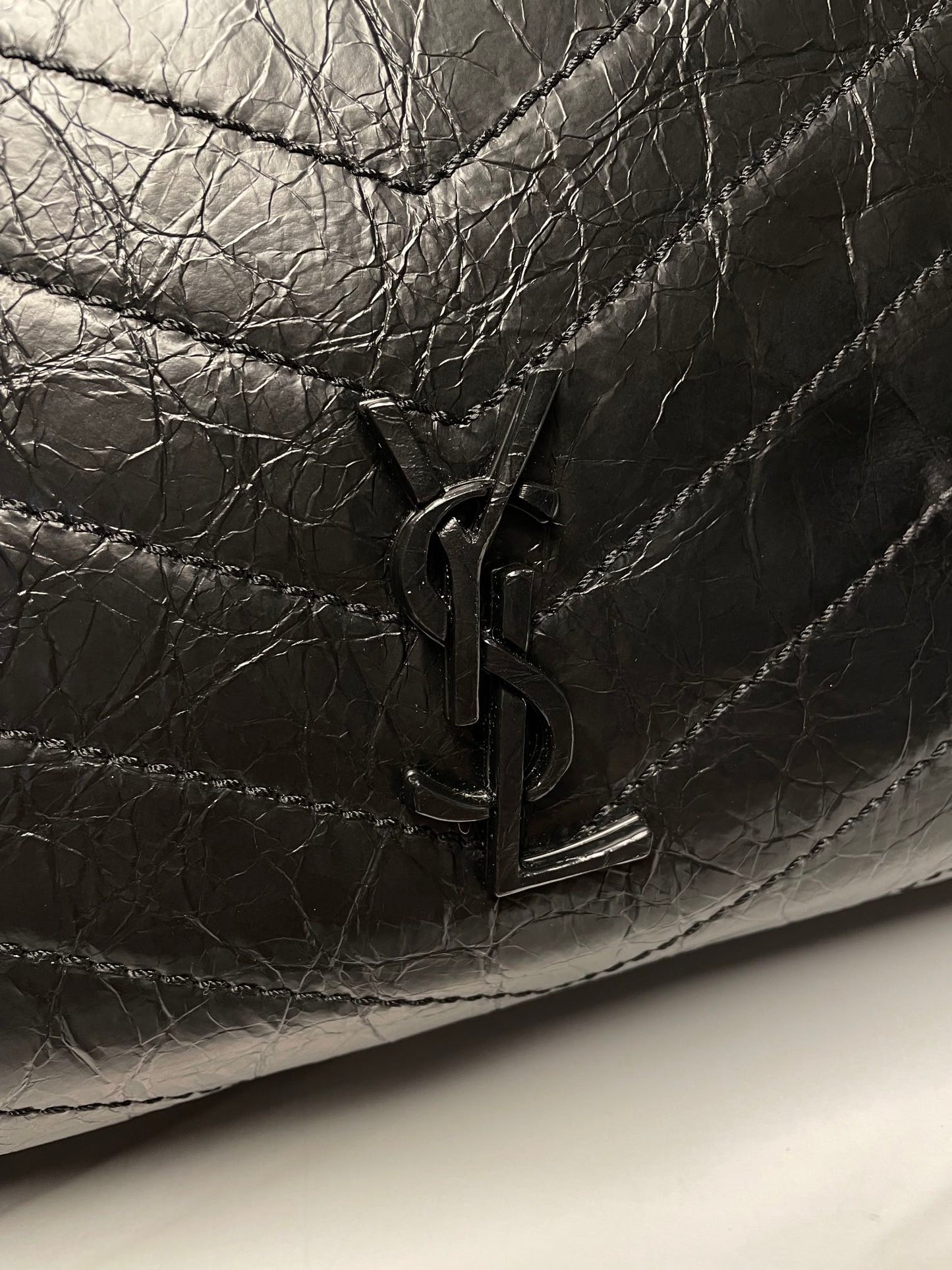 Saint Laurent Large Loulou Shopping Bag - Black Quilted Crinkled Leather