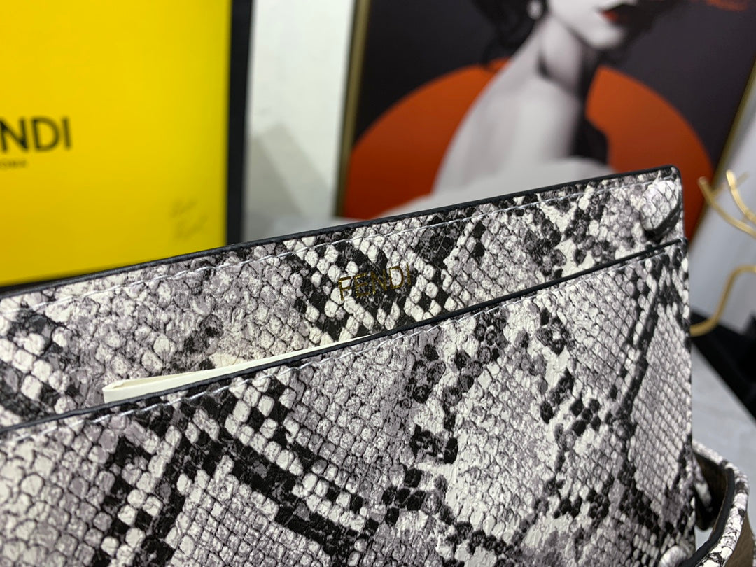 Fendi Peekaboo Iconic Medium Taupe Leather Bag with Snakeskin Trim
