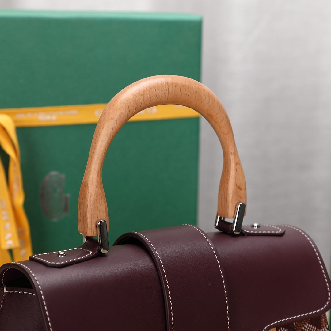 Gogy Vintage Burgundy Chevron Monogram Top Handle Leather Shoulder Bag