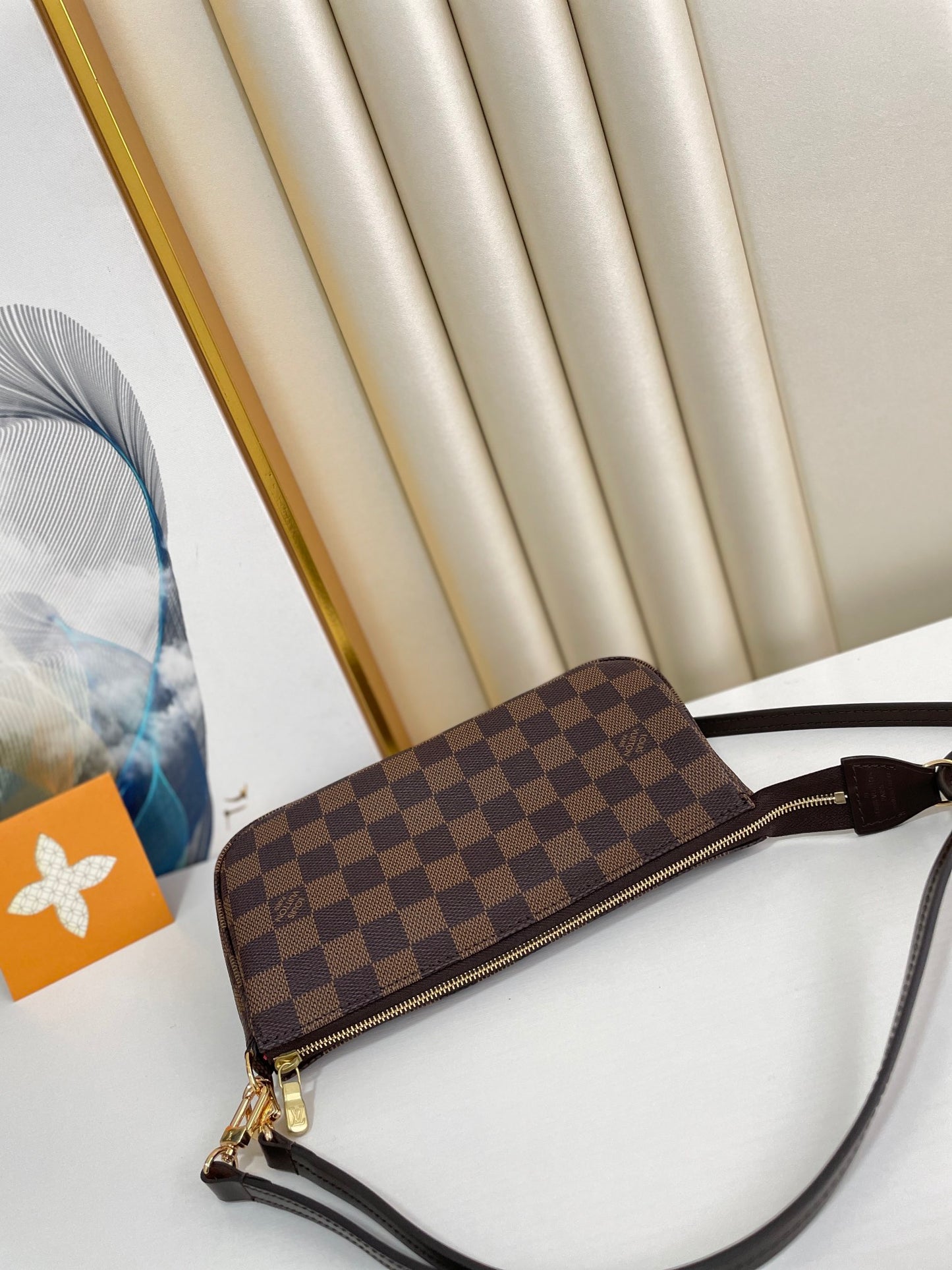 Louis Vuitton Brown Checkerboard Pattern Mini Shoulder Bag and Wristlet Clutch