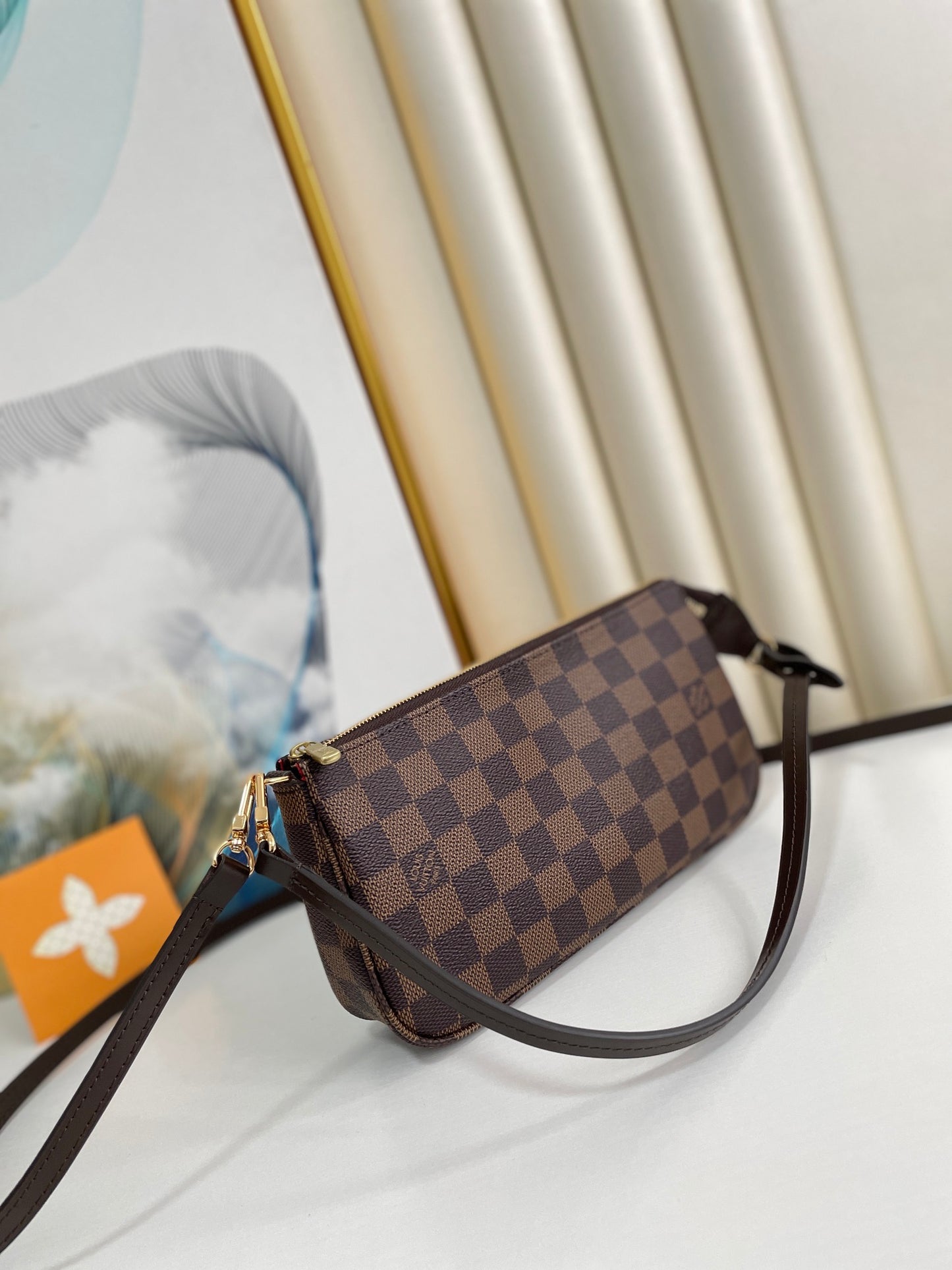 Louis Vuitton Brown Checkerboard Pattern Mini Shoulder Bag and Wristlet Clutch