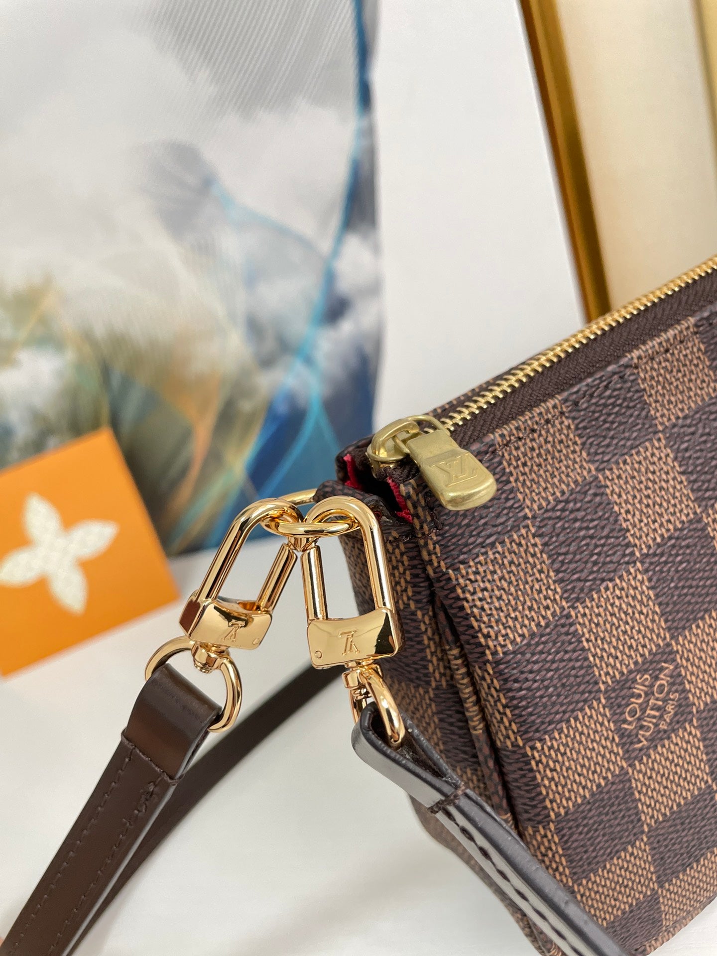 Louis Vuitton Brown Checkerboard Pattern Mini Shoulder Bag and Wristlet Clutch
