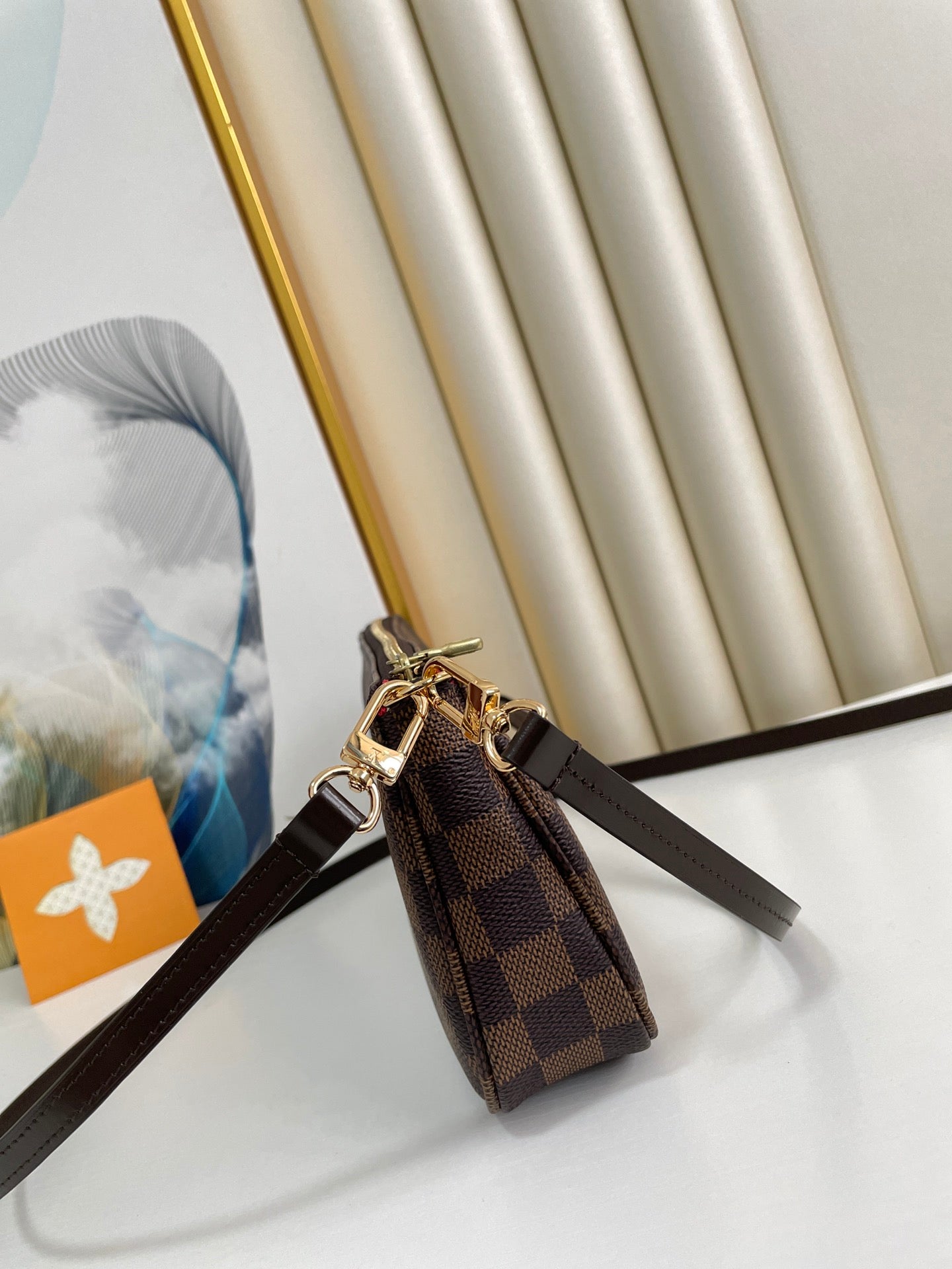 Louis Vuitton Brown Checkerboard Pattern Mini Shoulder Bag and Wristlet Clutch