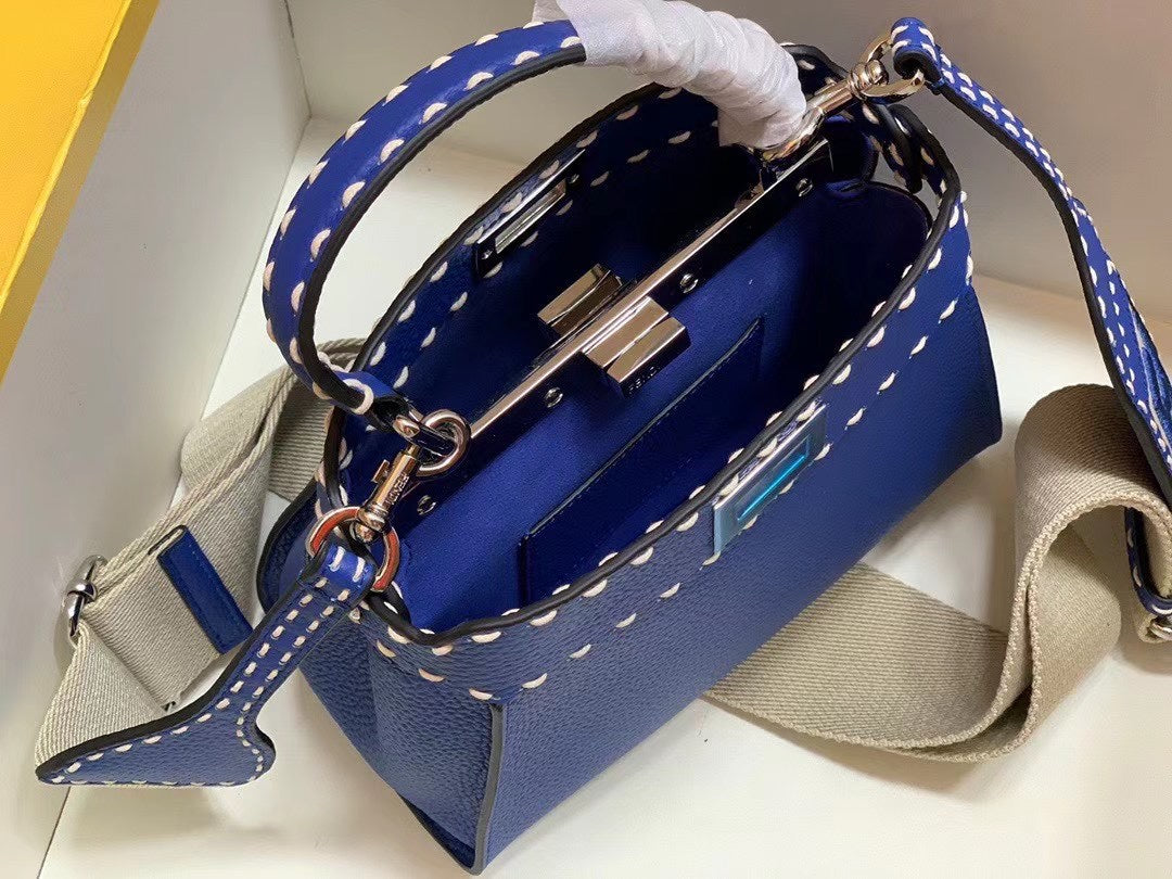 Fendi Peekaboo ISeeU Petite Royal Blue Leather Handbag with FF Monogram Pouch