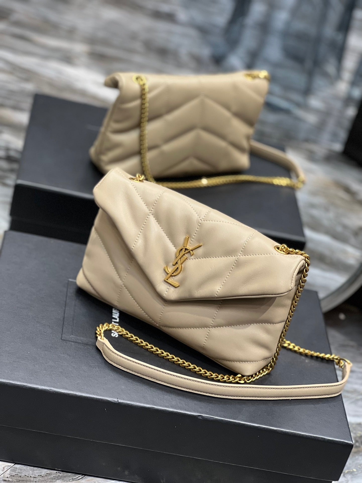 Saint Laurent Loulou Puffer Small Bag in Beige Quilted Leather