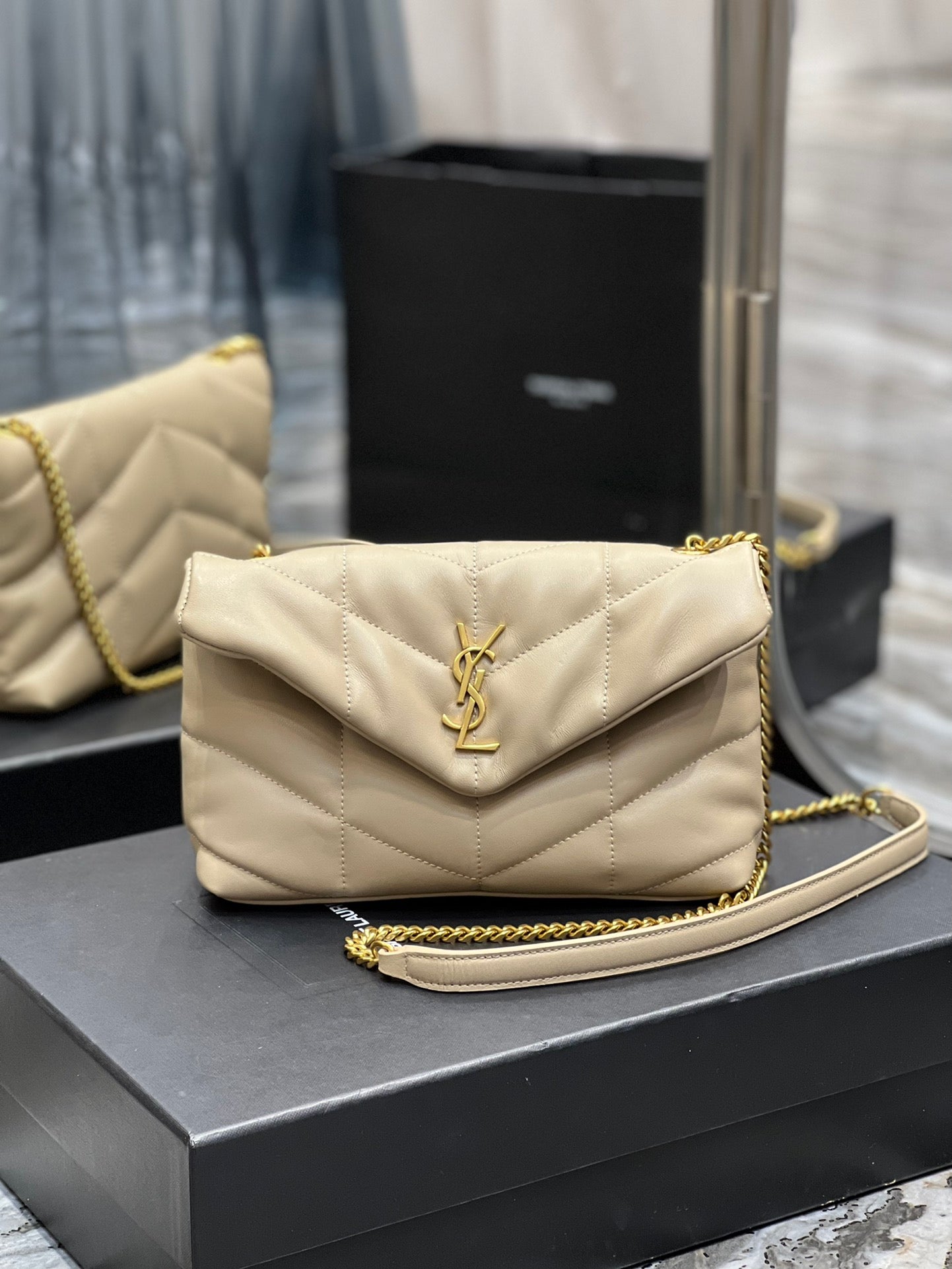 Saint Laurent Loulou Puffer Small Bag in Beige Quilted Leather
