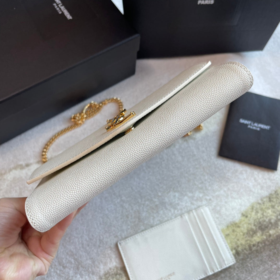 Saint Laurent Cassandre Wallet on Chain in White Leather with Gold Hardware
