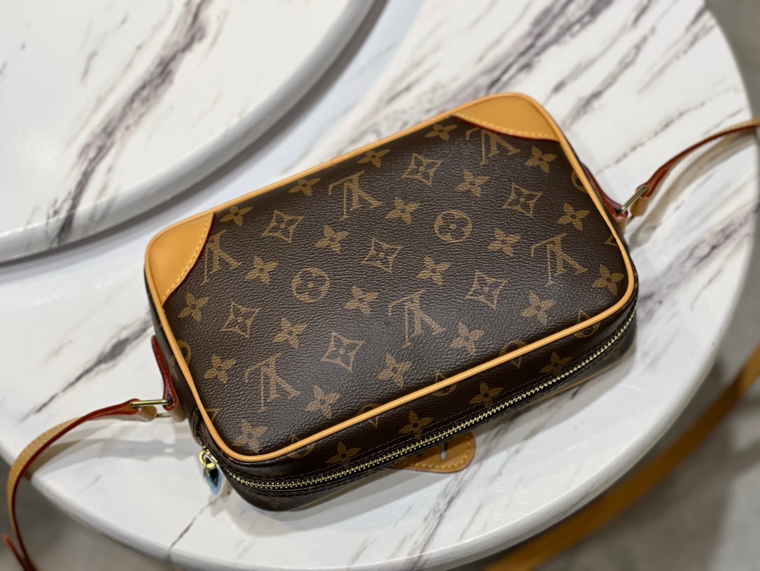 Louis Vuitton Classic Brown Monogram Canvas Crossbody Bag with Leather Trim