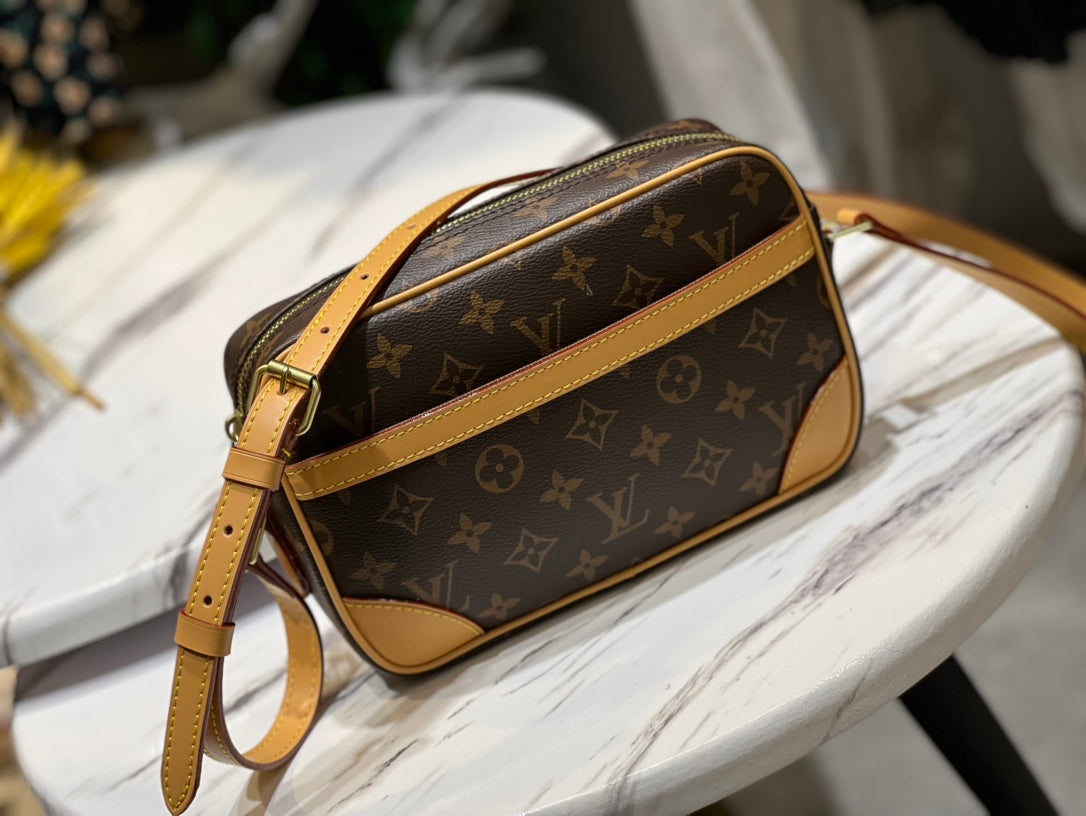 Louis Vuitton Classic Brown Monogram Canvas Crossbody Bag with Leather Trim