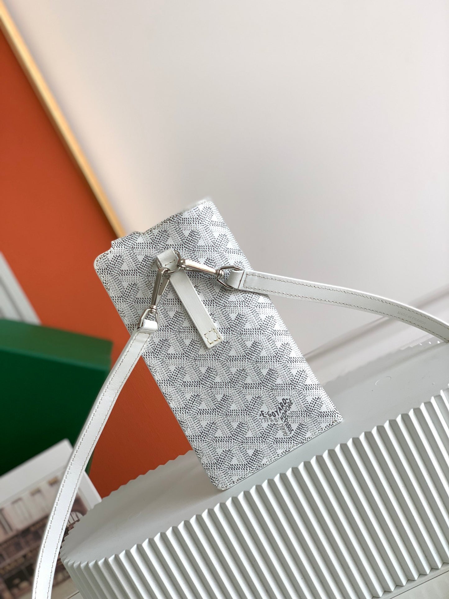 Gogy Grey Chevron Print Leather Crossbody Phone Bag with Strap