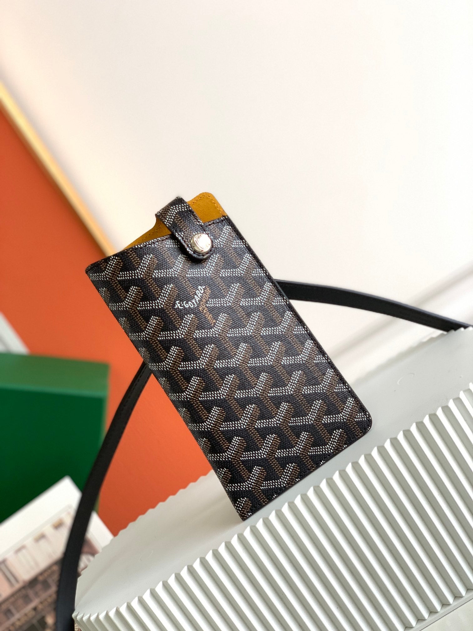 Gogy Black Chevron Pattern Slim Card Holder Wallet with Lanyard Strap