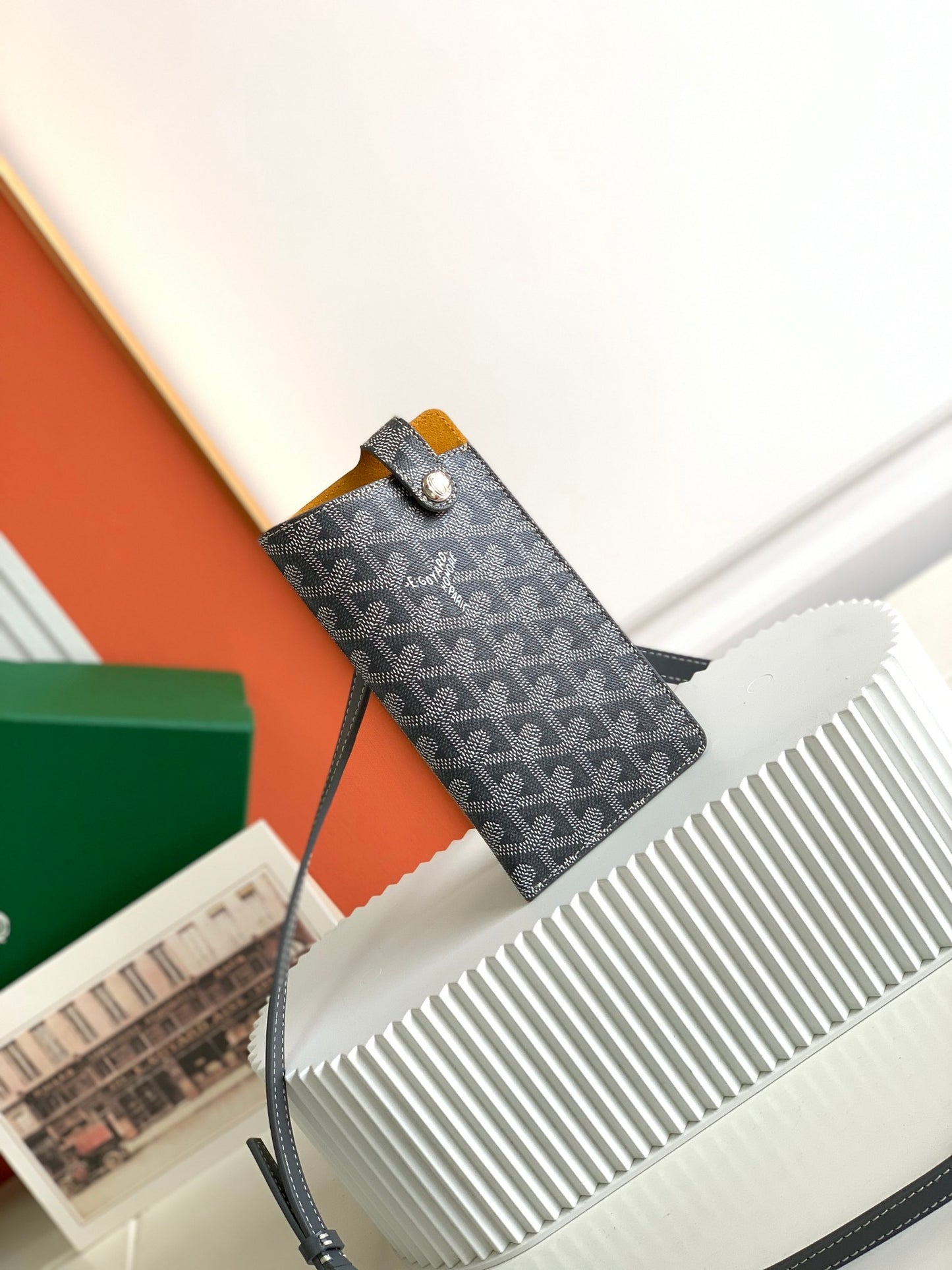 Gogy Chevron Pattern Leather Vertical Phone Pouch Crossbody Bag