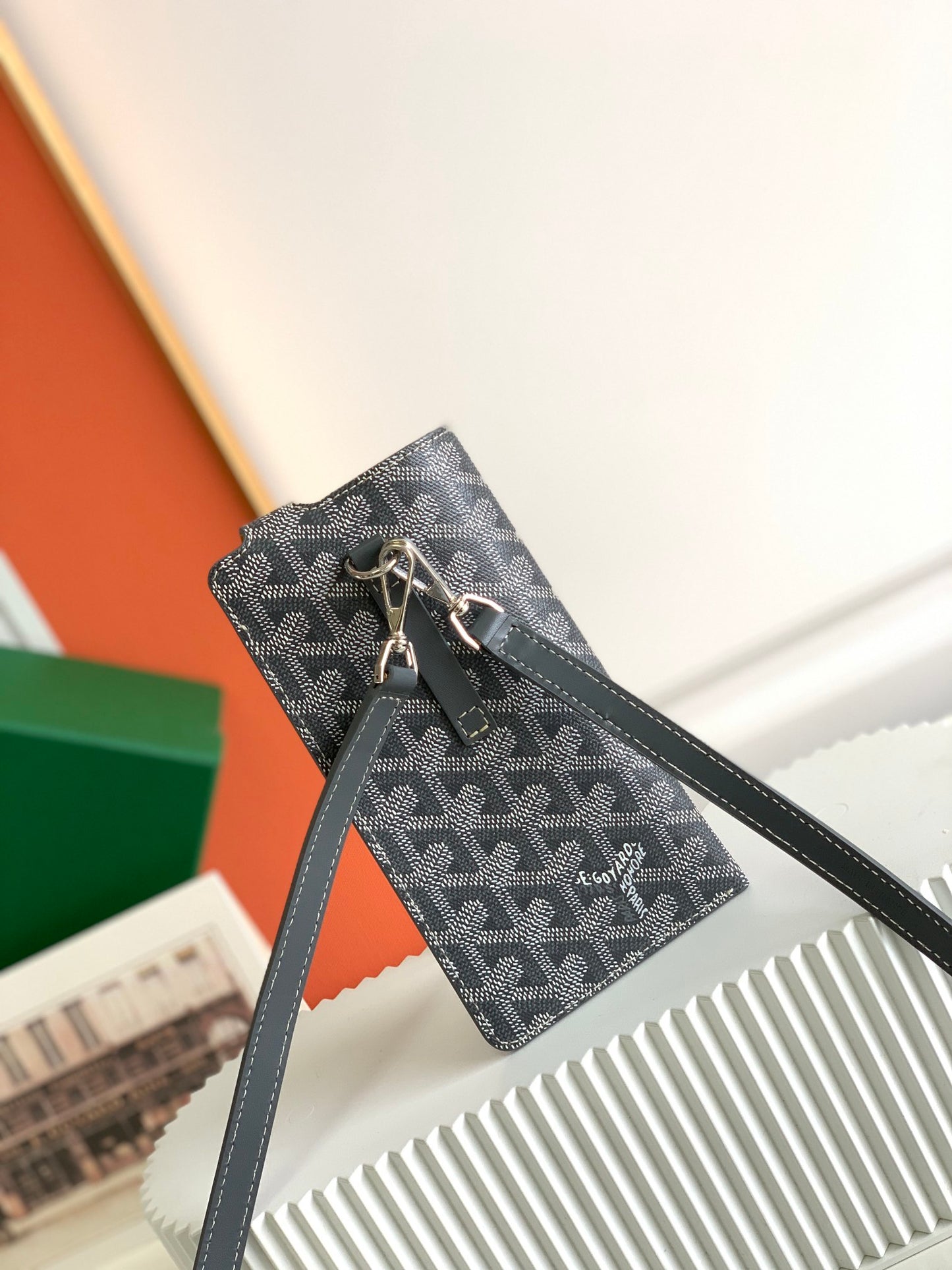 Gogy Chevron Pattern Leather Vertical Phone Pouch Crossbody Bag