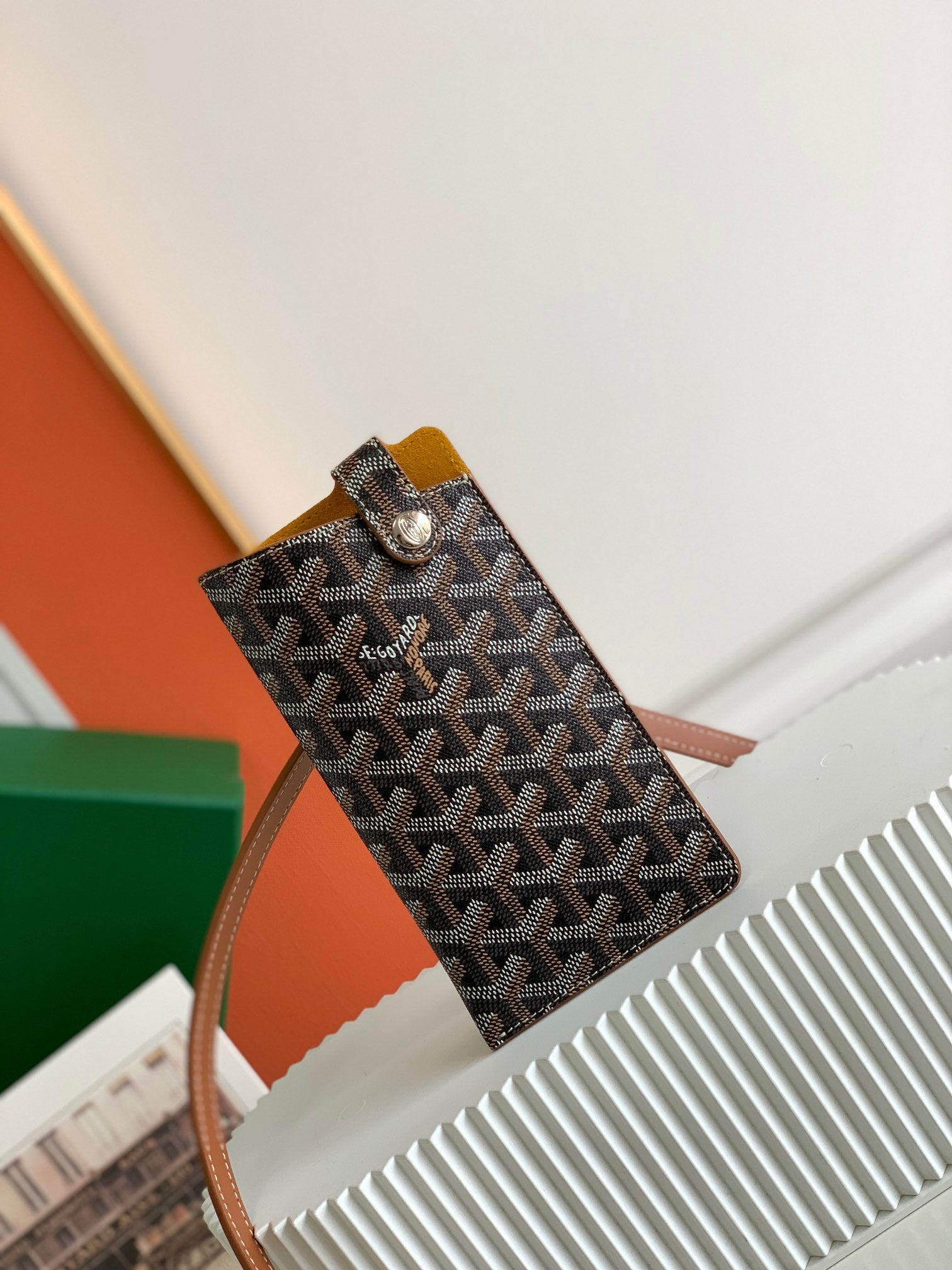 Gogy Classic Chevron Pattern Leather Phone Pouch with Crossbody Strap