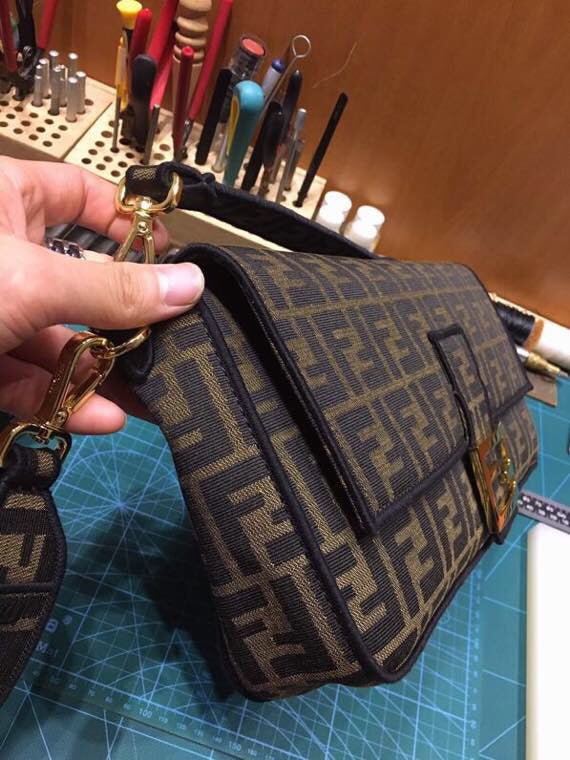 Vintage Fendi Zucca Monogram Canvas Baguette Shoulder Bag - Brown/Black