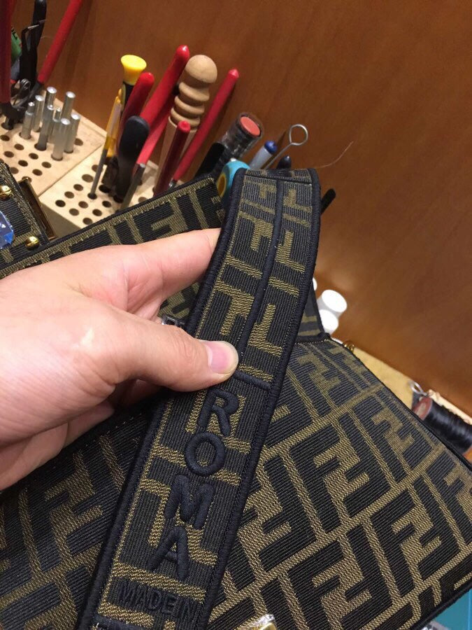 Fendi Zucca Monogram Canvas Baguette Handbag - Brown and Tan