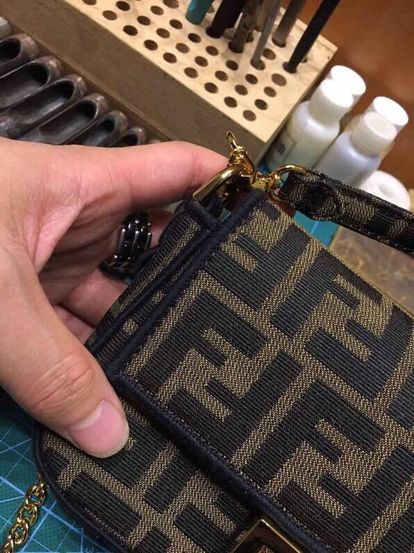 Fendi Mini Baguette Bag in Brown Zucca Canvas with Gold-Tone Hardware