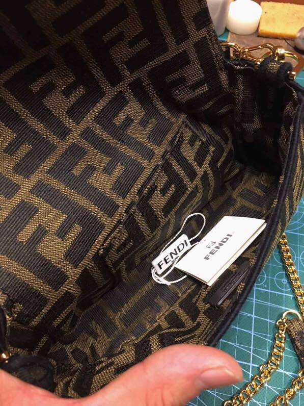 Fendi Mini Baguette Bag in Zucca Monogram Canvas with Gold Hardware
