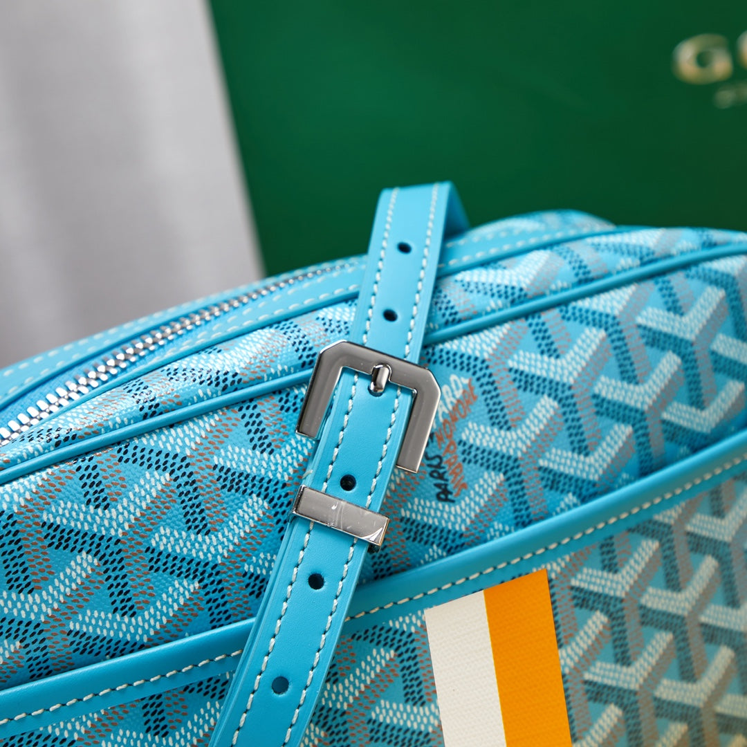 Gogy Light Blue Chevron Pattern Leather Crossbody Camera Bag