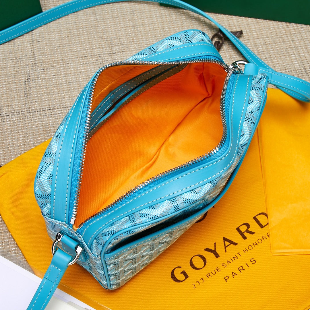 Gogy Light Blue Chevron Pattern Leather Crossbody Camera Bag