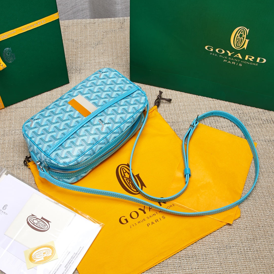 Gogy Light Blue Chevron Pattern Leather Crossbody Camera Bag